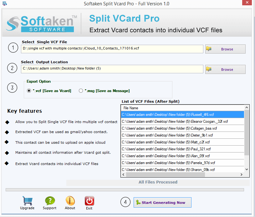 Softaken Split vCard screenshot