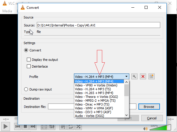 Convert Options VLC Media Player