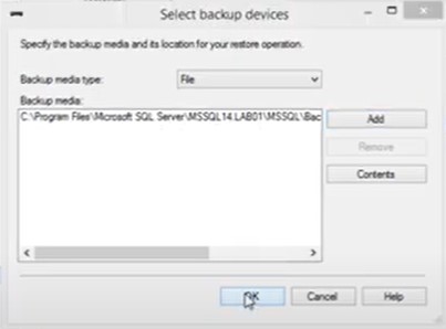 Selected Backup File in Specify Backup Window