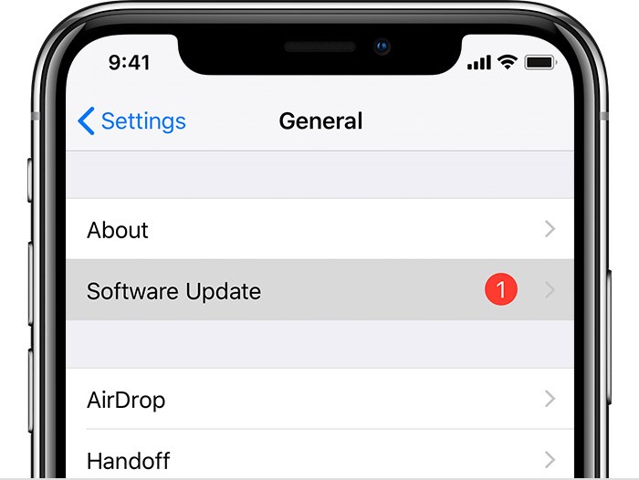 Software Update Settings on iPhone