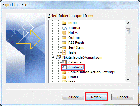 export contacts