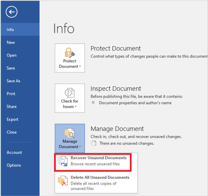 Recover Unsaved Documents Word