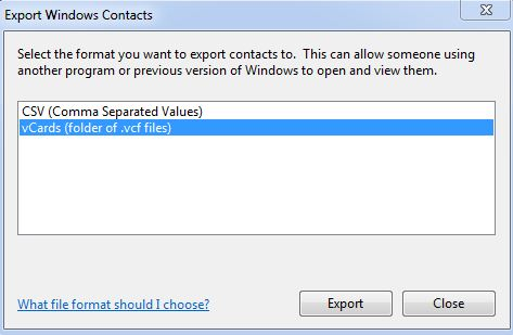 export vcard