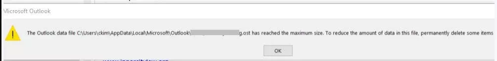 Exchange OST file Reached Maximum size