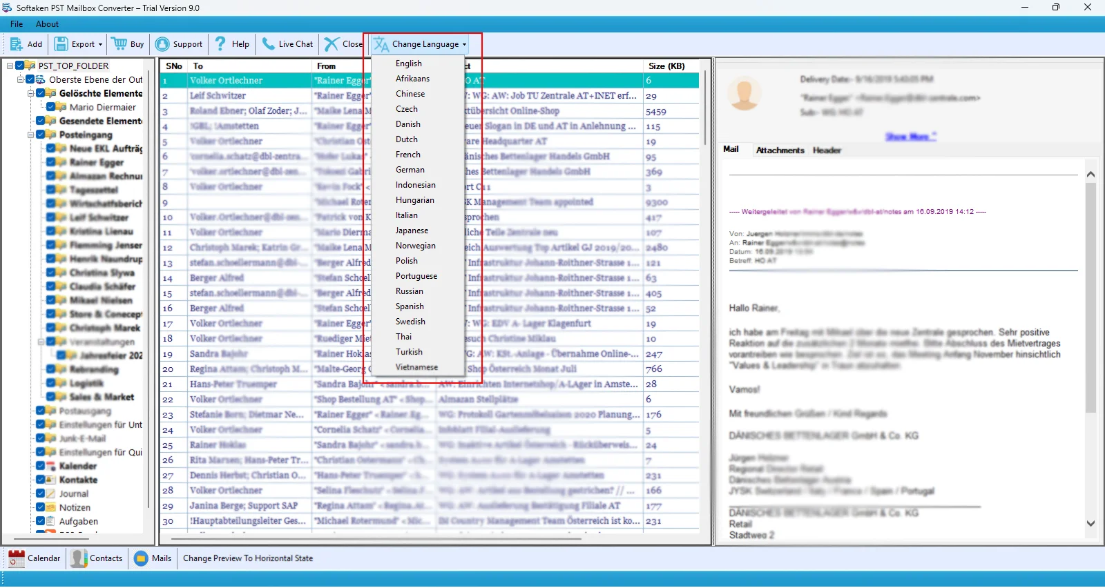 pst mailbox converter other language supproted
