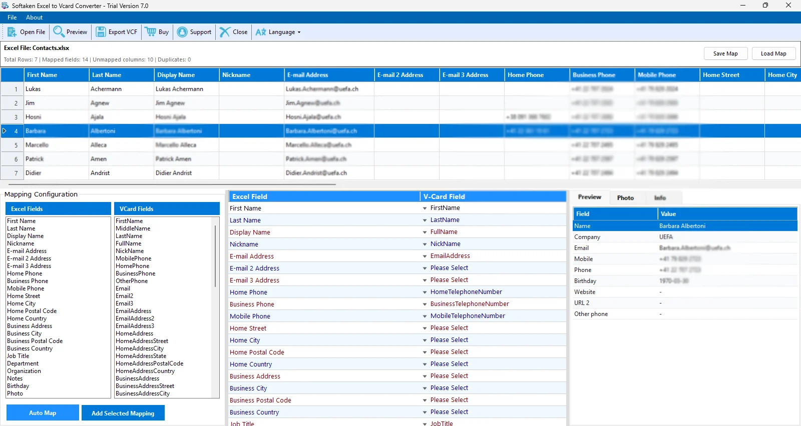 excel to vcard