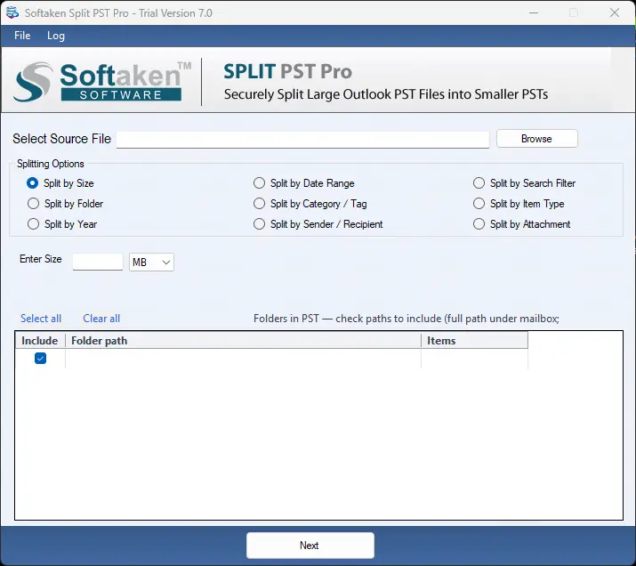 split outlook pst