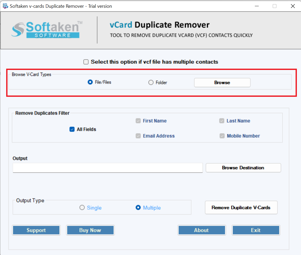 Add vCard file or folder