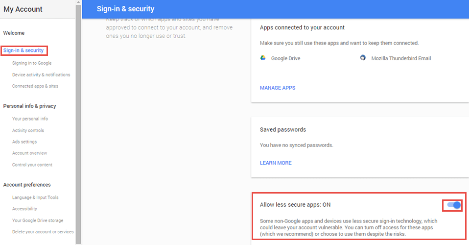 Sign-in & Security Settings