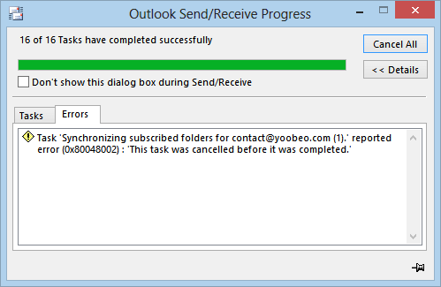 Outlook send error