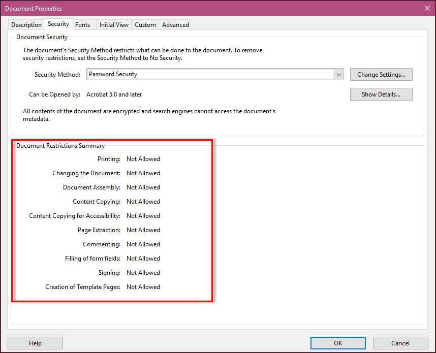 check document restrictions summary