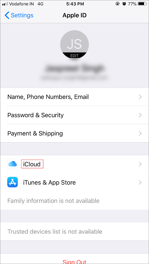 choose icloud option