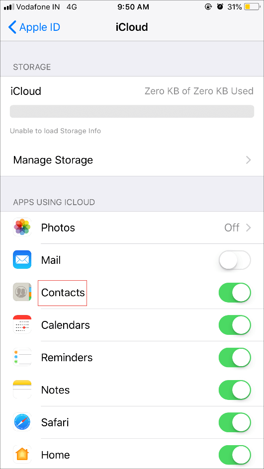 enable contacts option
