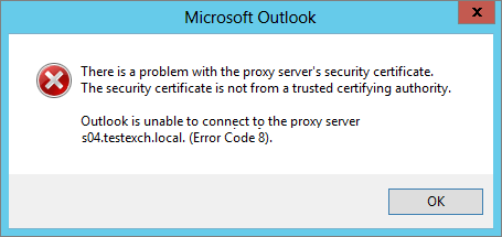 Outlook is unable to connect to the proxy server