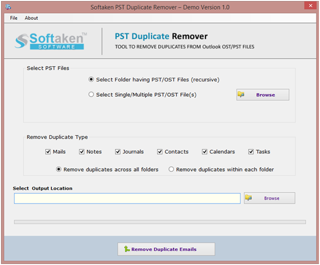 PST Duplicate Remover Interface