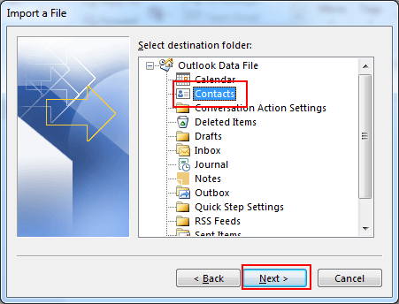 Select Contacts Folder