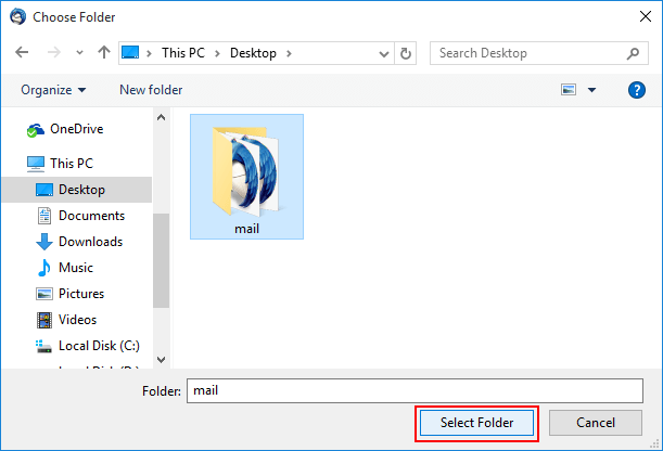 select eml folder