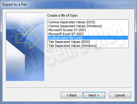 select outlook data file