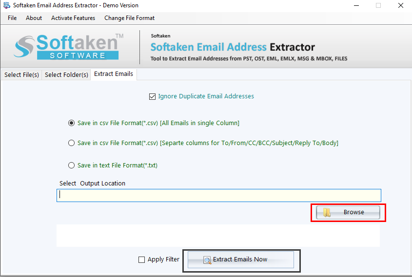 Browse Output location - Extract Email Address from MSG