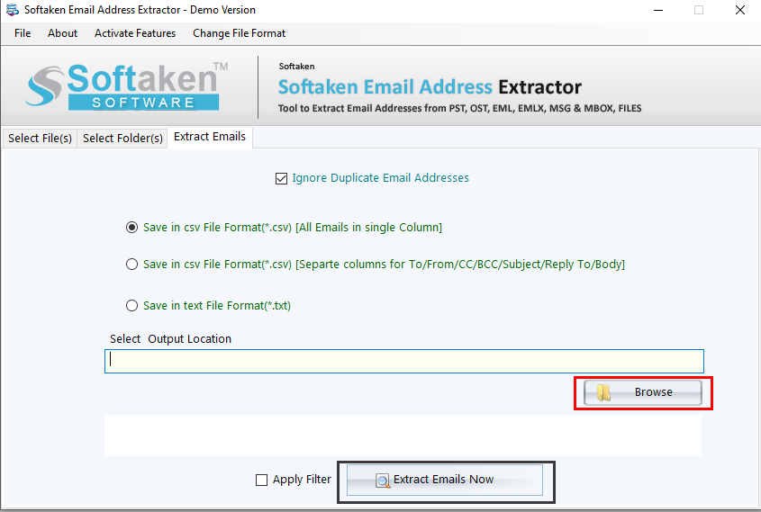 select output location