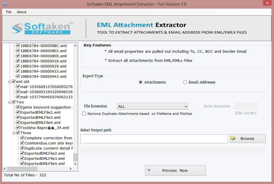 EML Attachment Extractor preview and item count