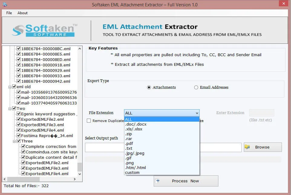 Export file extension and remove duplicate attachments options