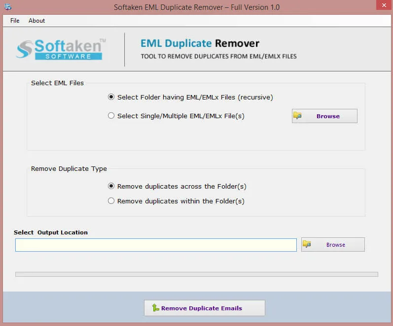 Softaken EML Duplicate Remover software interface