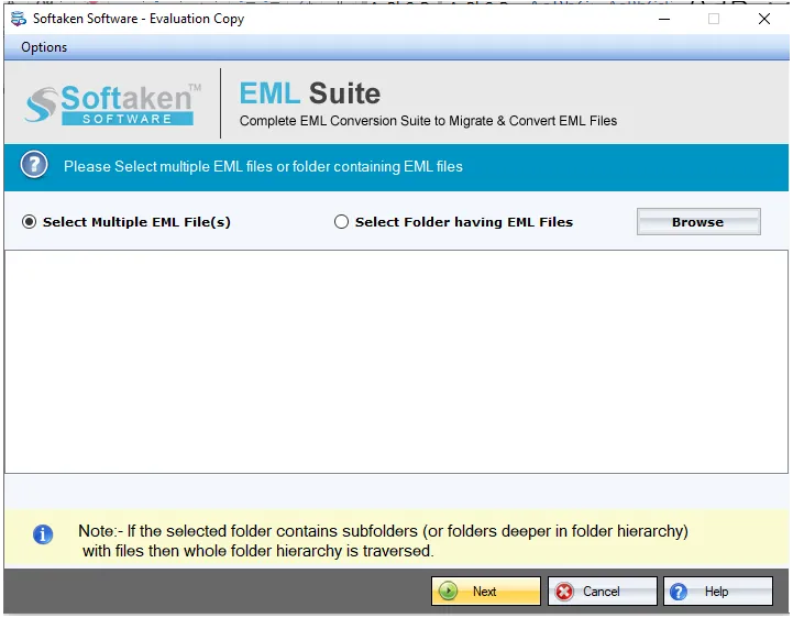 Browse EML files - File and Folder mode