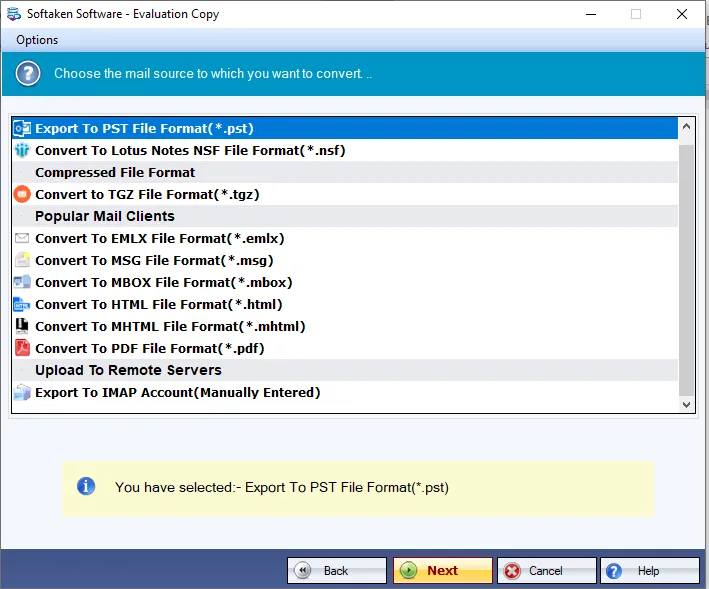 Choose HTML export format in EML Suite