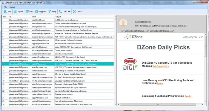 Scan and preview EMLX before Lotus Notes NSF export