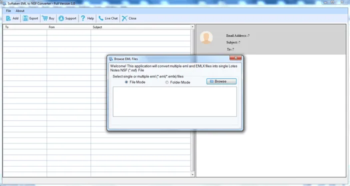 EML to NSF Converter main interface