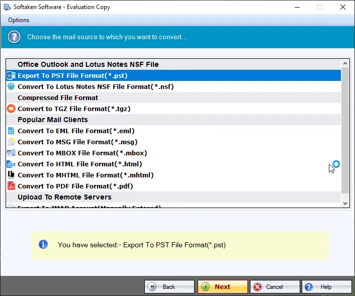 Choose MHTML export format in EMLX Suite
