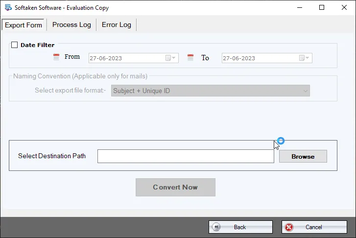 Destination path and Convert Now for MHTML
