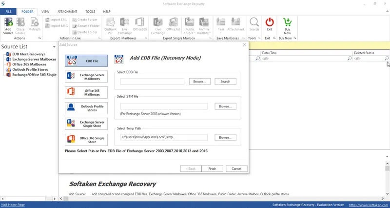 Softaken Exchange Recovery Software interface