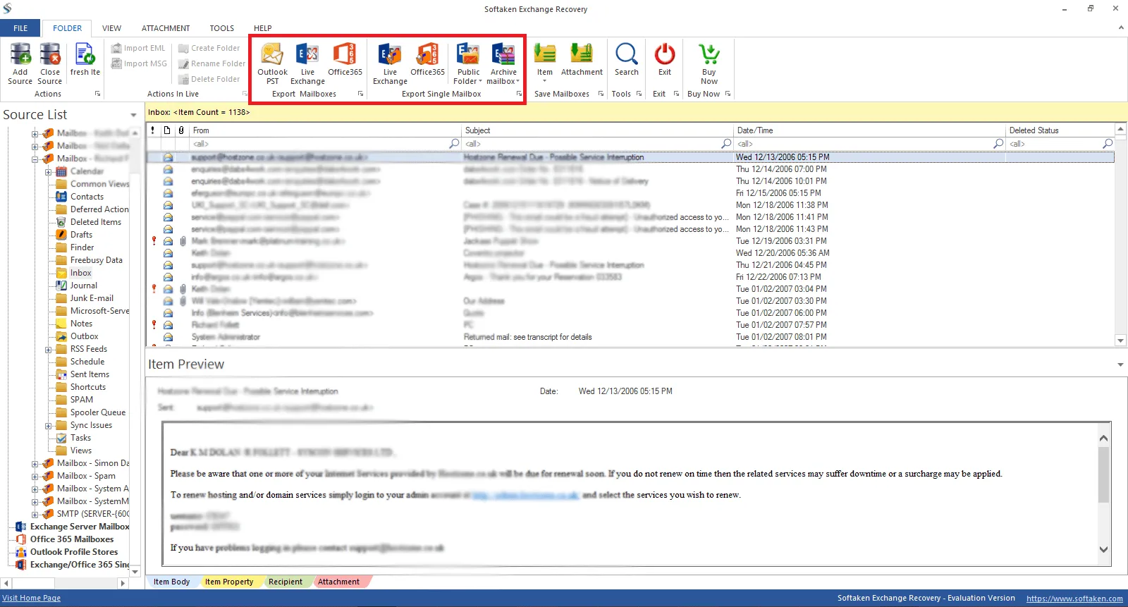 Export and backup options for PST and other formats