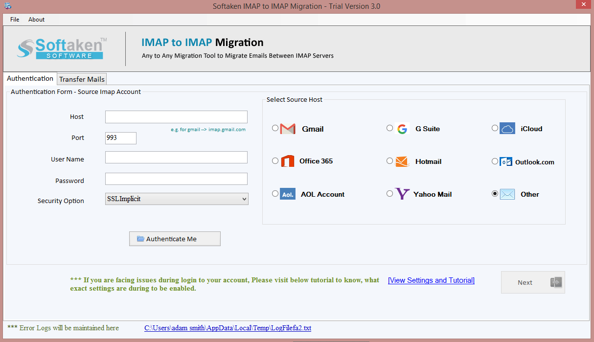 IMAP account Details