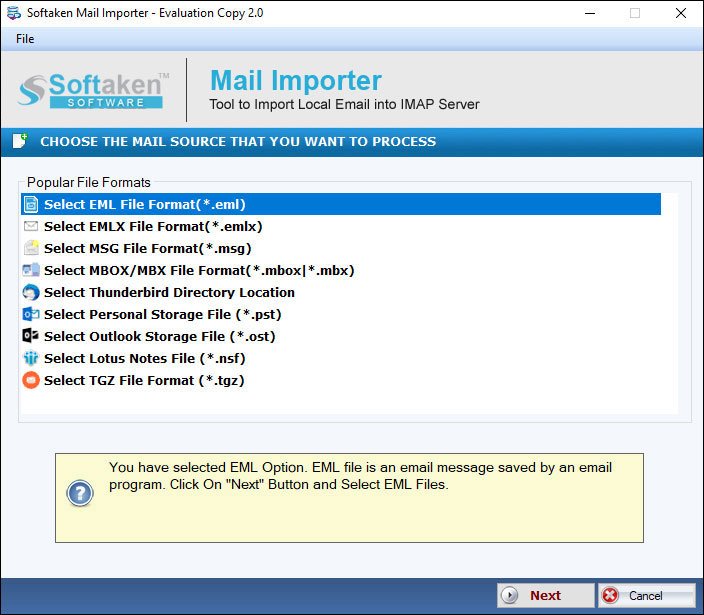 select Outlook storage file