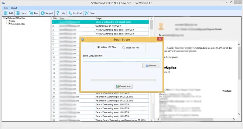 Convert MBOX to NSF and set destination