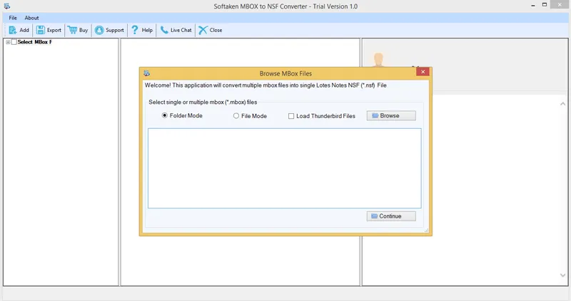 Add MBOX files or folder for conversion