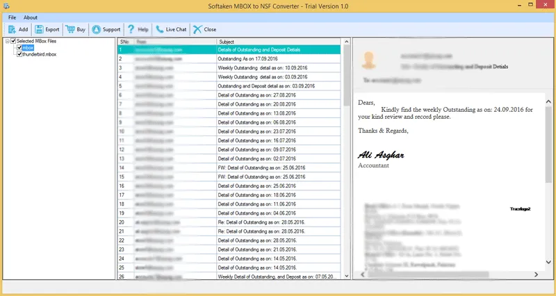 Preview selected MBOX emails