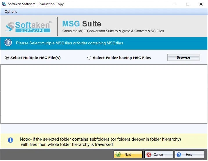 Click to enlarge Browse and add Outlook MSG files in Softaken MSG Suite