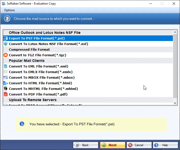 Click to enlarge Choose Zimbra TGZ export option