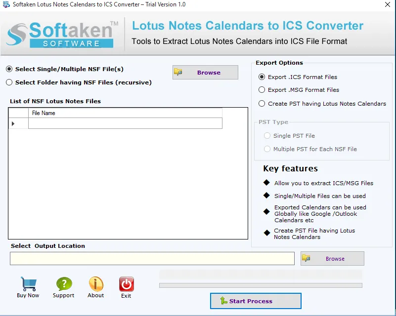 NSF to ICS Converter main window