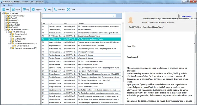 Click to enlarge NSF folder tree view and preview