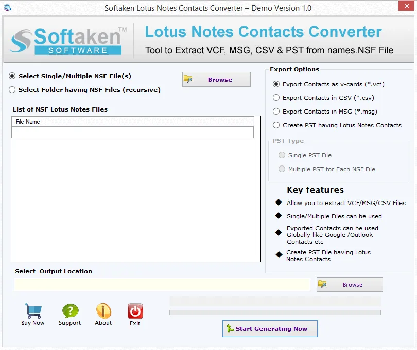 Lotus Notes Contacts Converter main window