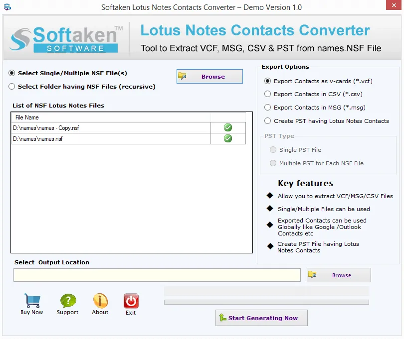 names.nsf contacts export preview to VCF