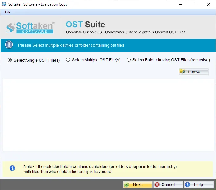 Click to enlarge Browse and load OST files in Softaken OST Conversion Suite