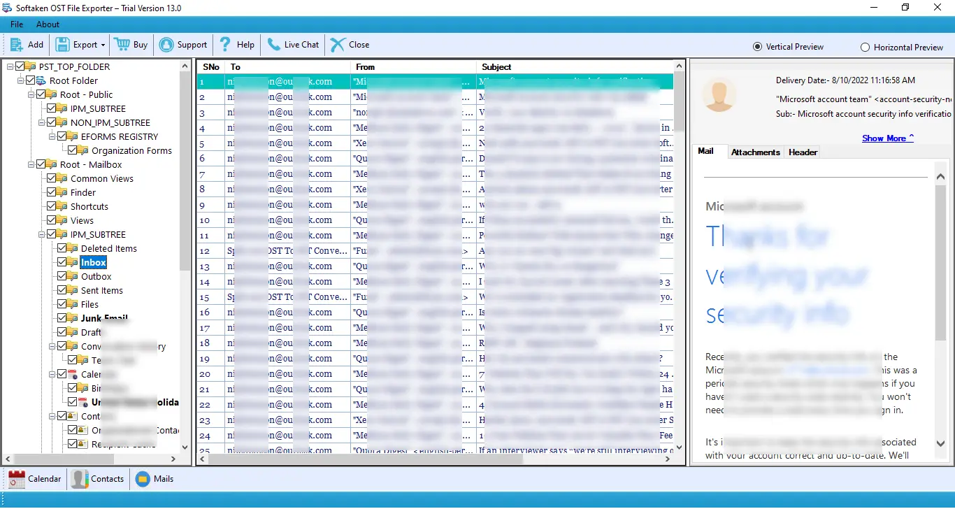 Preview OST mailbox folders in tree structure