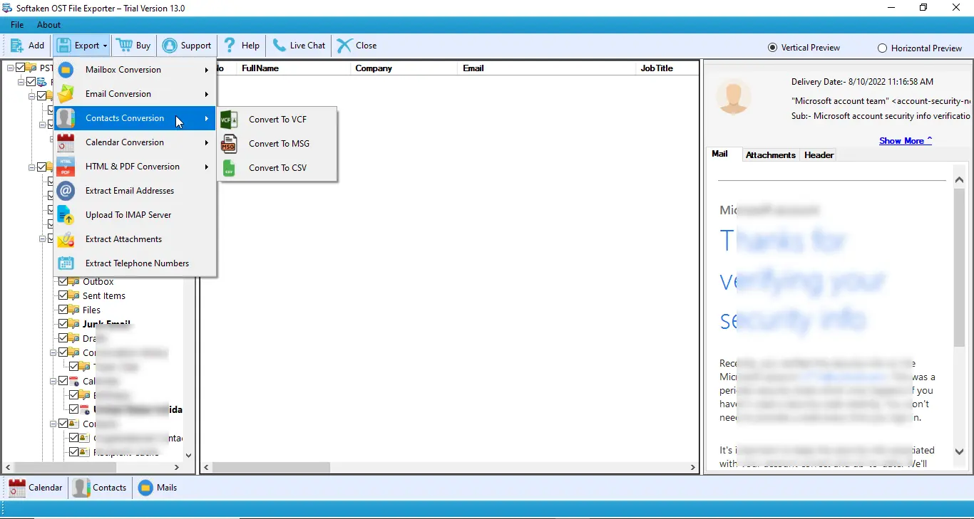 Click to enlarge Export OST address book contacts to VCF