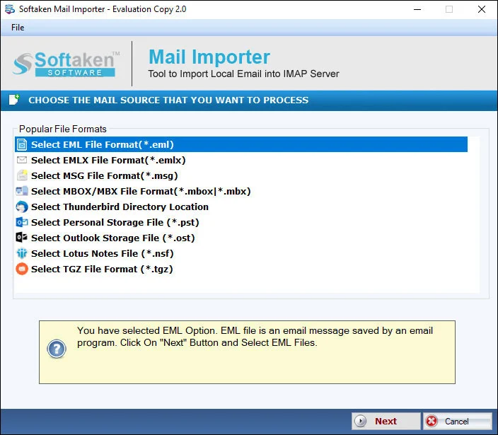 Click to enlarge Softaken Mail Importer home for OST import